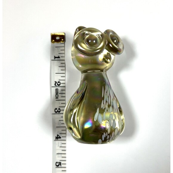 Vintage 1970s Owl Crystal Figurine Paperweight Iridescent Large Eyes Hand Made - Picture 4 of 7